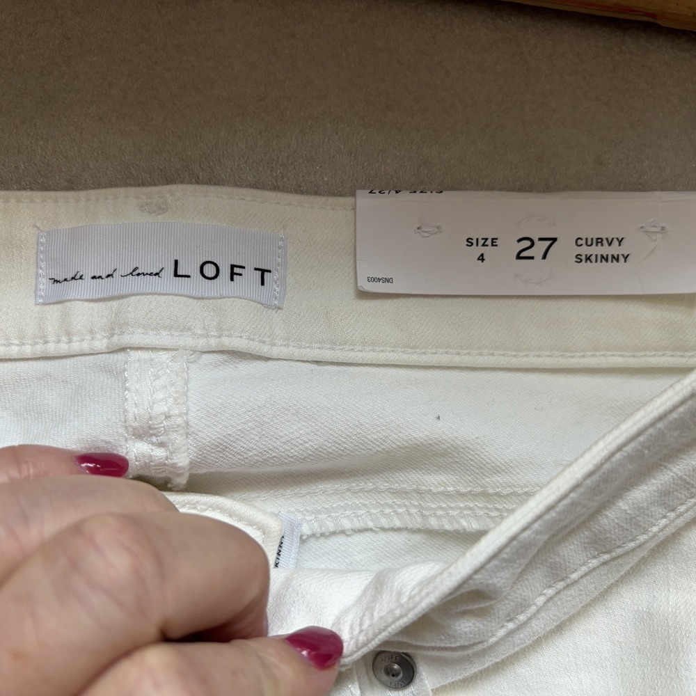 Loft Curvy Skinny Jeans Women 27/4 White Cropped Button Ankle Slim Pocket Cruise - Picture 6 of 11